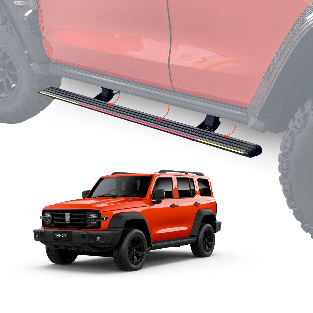 SAVAGE ELECTRIC SMARTSTEPS SIDE STEPS WITH RGB STEP LIGHTING GWM TANK 300 2023+ - Savage Tech Australia