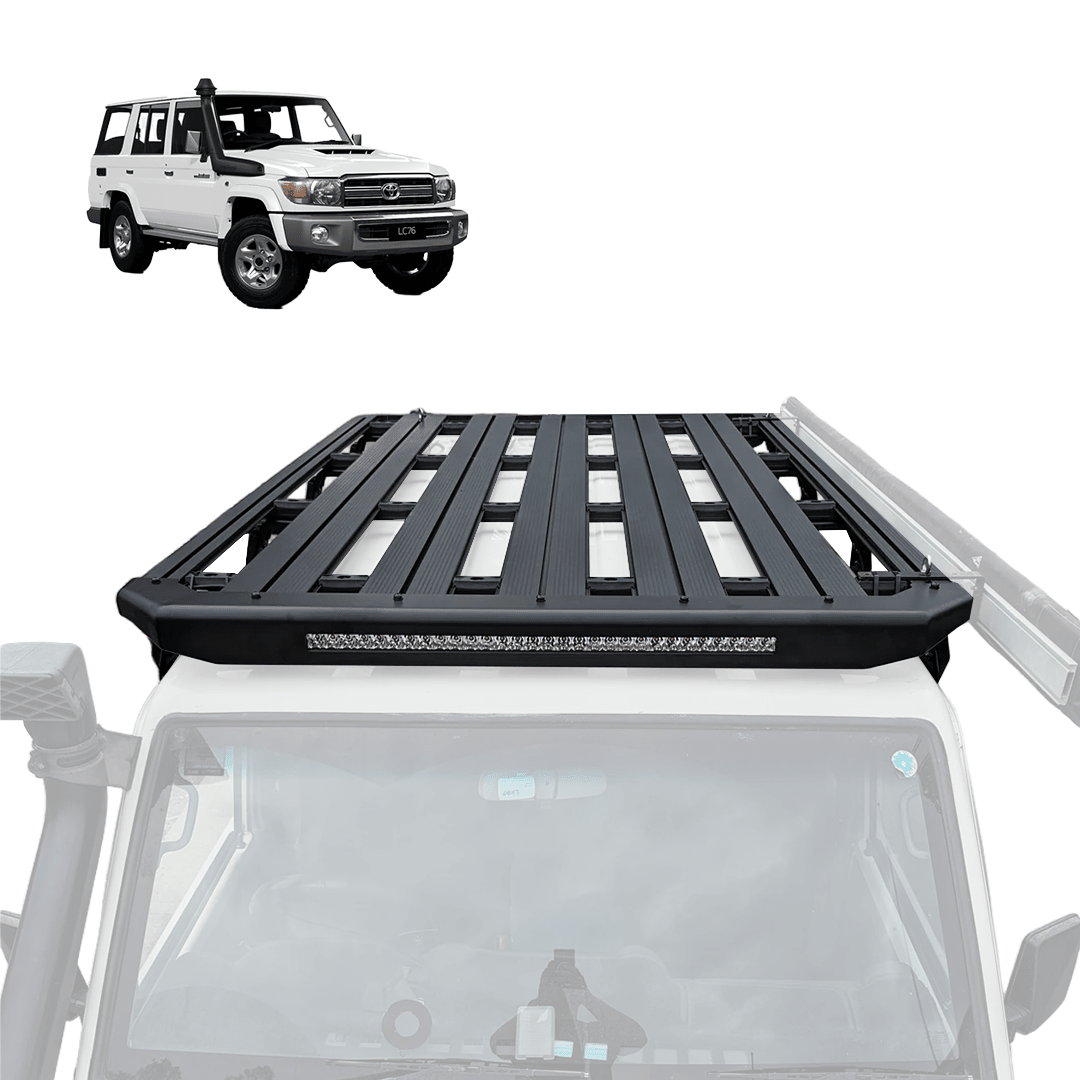 TOYOTA LAND CRUISER LC76 ROOF PLATFORM WITH INTEGRATED LIGHT BAR - Savage Tech Australia