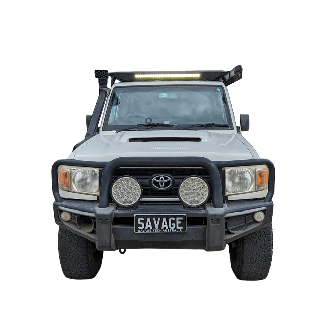 TOYOTA LAND CRUISER LC76 ROOF PLATFORM WITH INTEGRATED LIGHT BAR - Savage Tech Australia