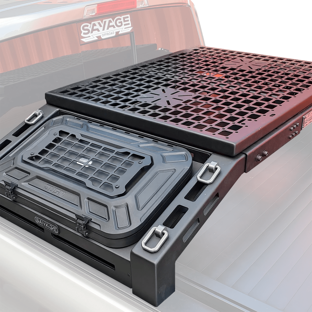 SAVAGE ROGUE TYRE/WHEEL CARRIER RACK WITH STORAGE PLATFORM - Savage Tech Australia