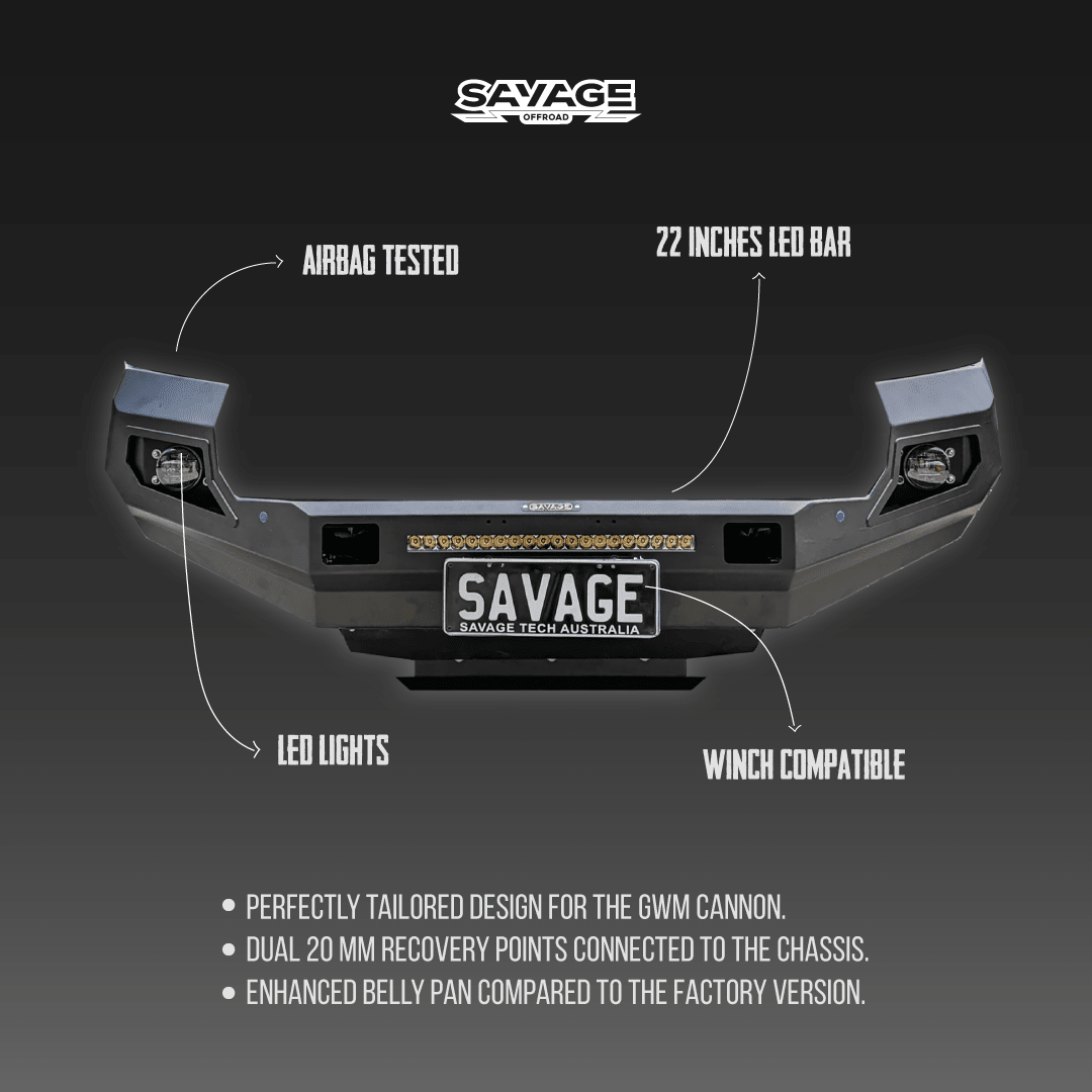 GWM CANNON "THE BEAST" HOOPLESS BULL BAR 2020-2024 V2 - Savage Tech Australia