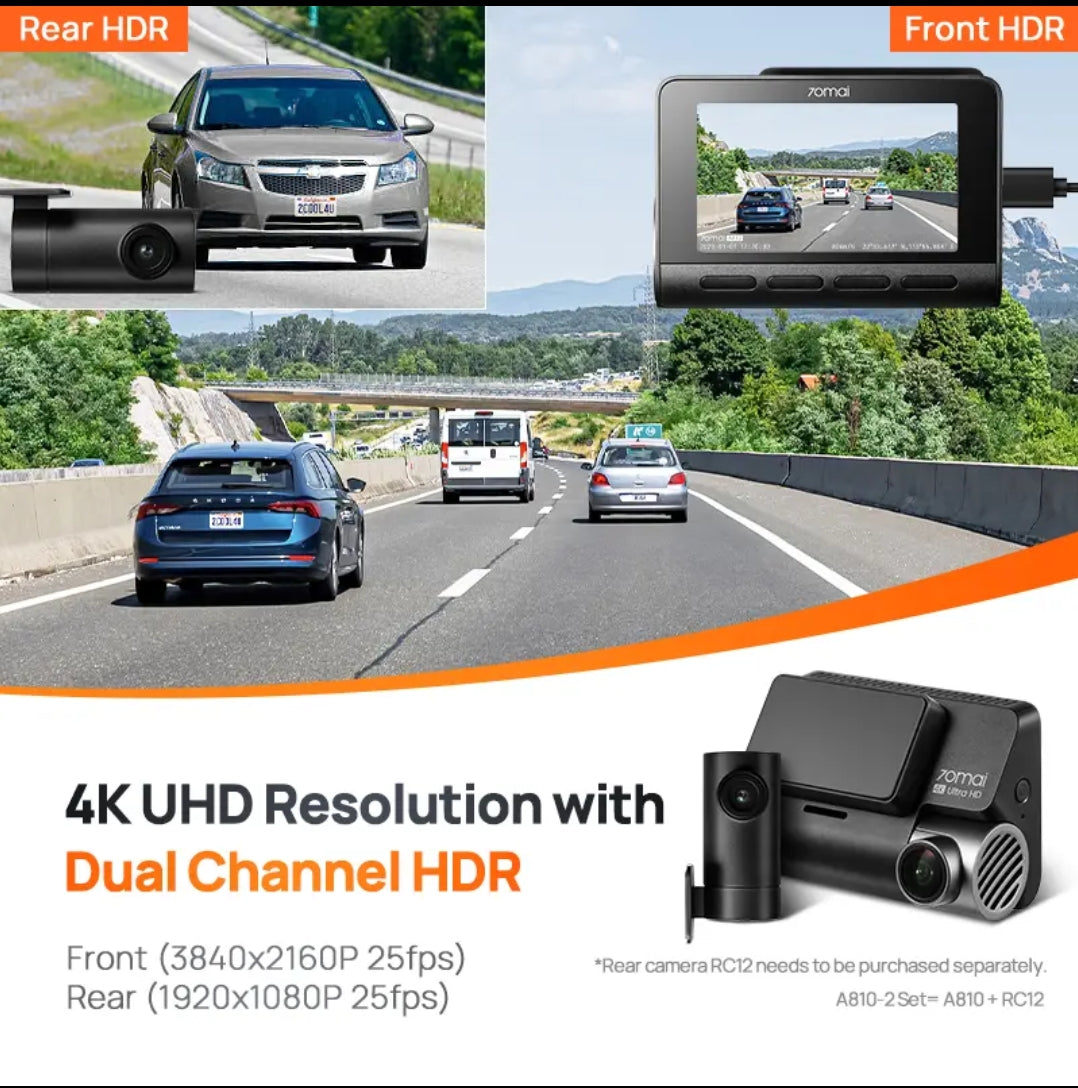4K DASH CAMERA SET / 70 MAI HARDWIRE KIT / 128GB SD CARD A810