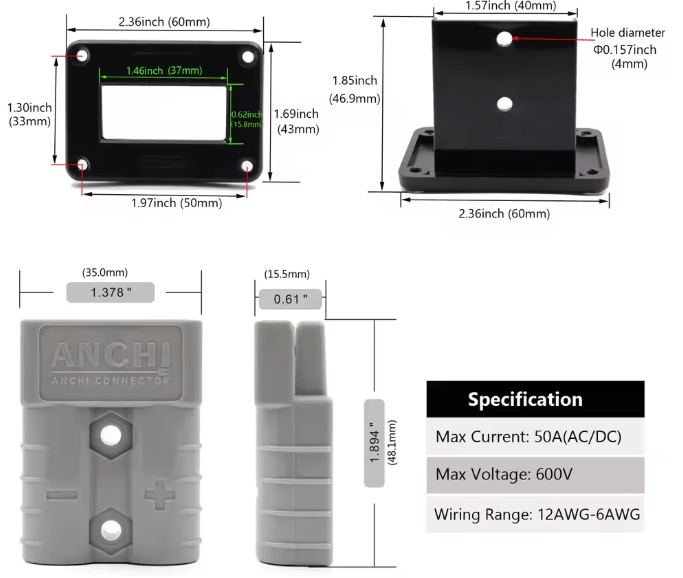 2x 50A ANDERSON PLUGS WITH FLUSH MOUNT & COVERS - Savage Tech Australia