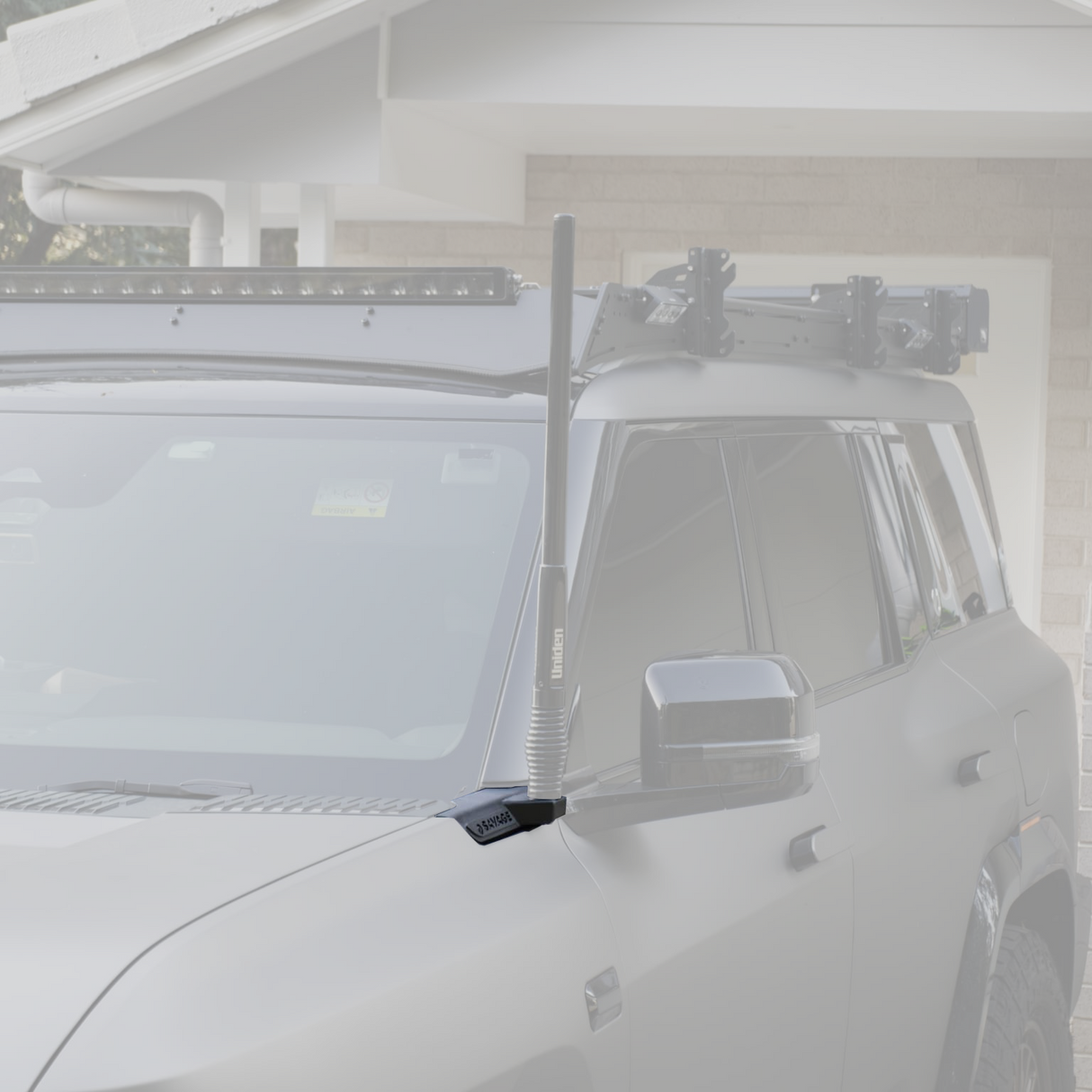 Denza B8 UHF antenna mount fitted to the guard in powder coated black- SAVAGETECH.COM.AU