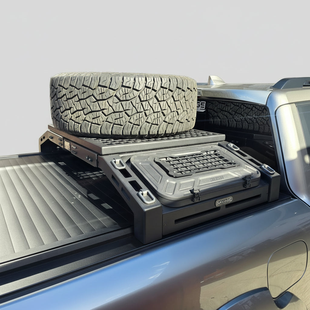 SAVAGE ROGUE TYRE/WHEEL CARRIER RACK WITH STORAGE PLATFORM