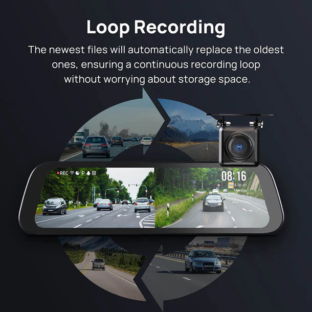 70mai S500 Mirror Dash Cam – 3K Front + 1080p Rear HDR with 9.35″ Touchscreen (Dual Channel)