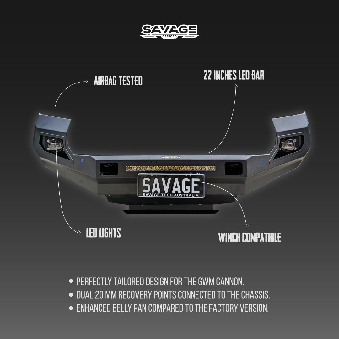 GWM CANNON "THE BEAST" HOOPLESS BULL BAR BY SAVAGE TECH AUSTRALIA