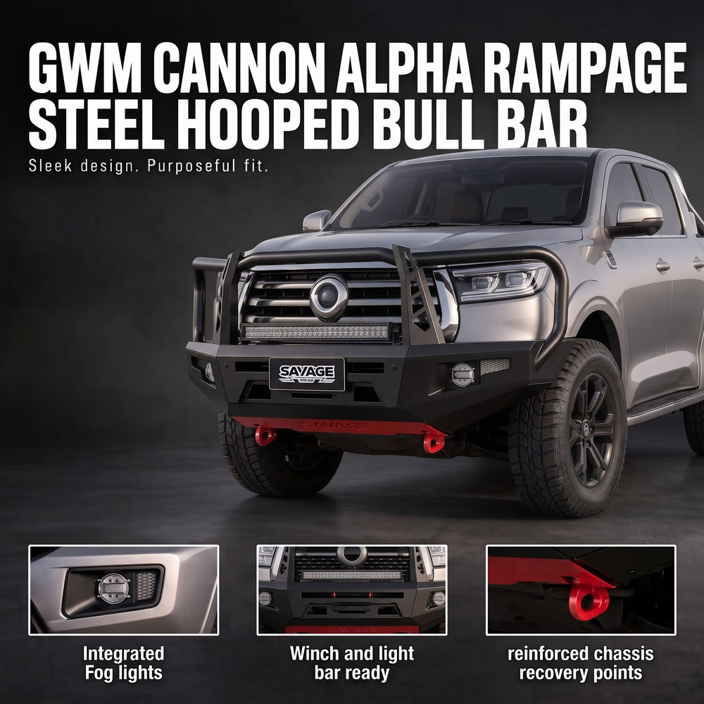 GWM ALPHA RAMPAGE 500 STEEL HOOPED BULL BAR
