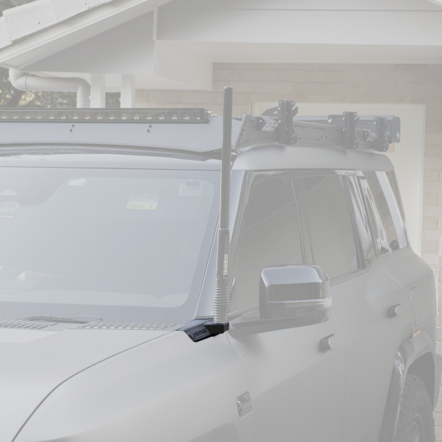 Denza B8 UHF antenna mount fitted to the guard in powder coated black- SAVAGETECH.COM.AU