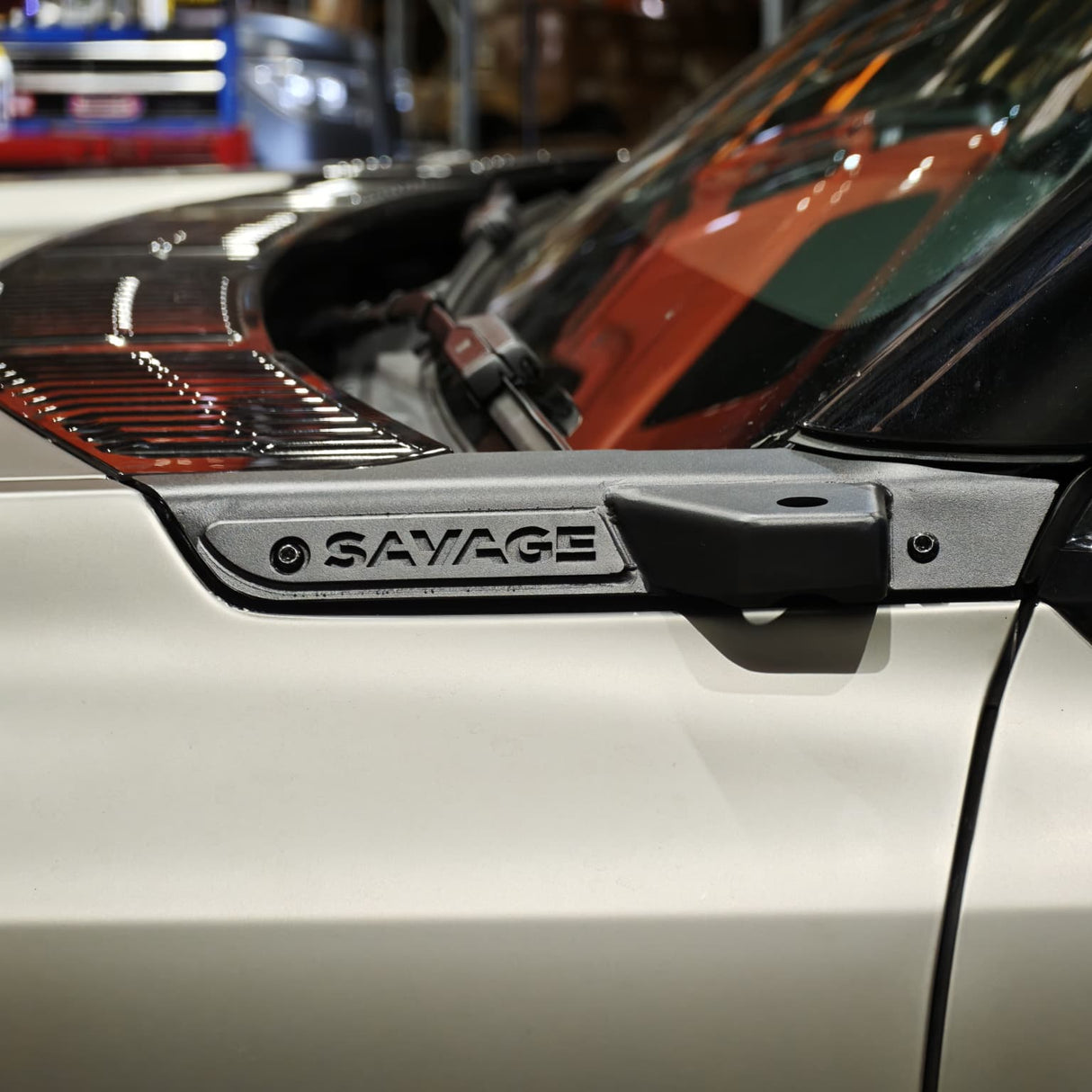 Denza B8 UHF antenna mount fitted to the guard in powder coated black- SAVAGETECH.COM.AU