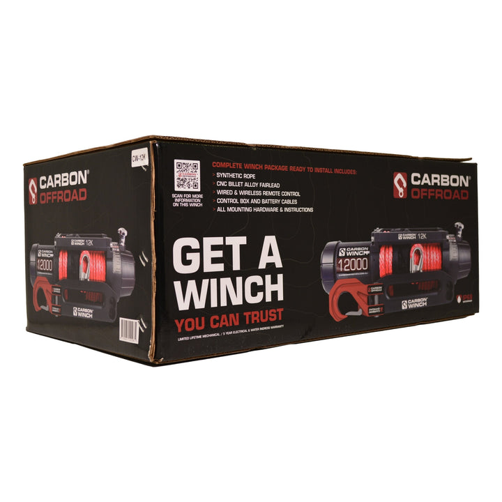 Carbon 12K VER.2 12000lb Electric Winch With Red Synthetic Rope and Hook - CW-12K 2