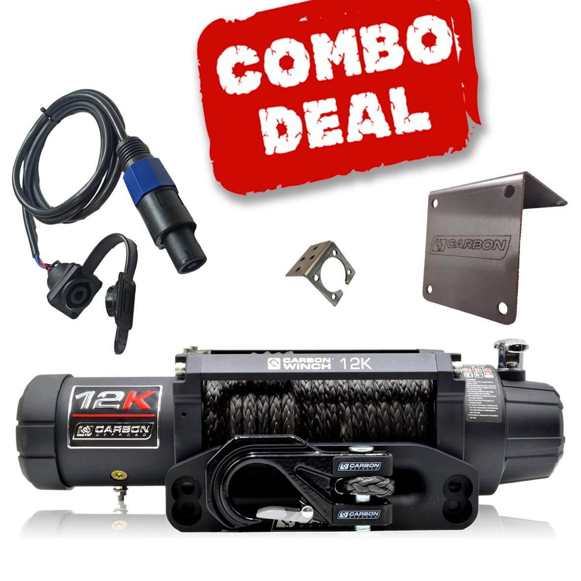 Carbon 12K V.3 12000lb Winch Black Hook Installers Combo Deal - CW-12KV3-COMBO1 1