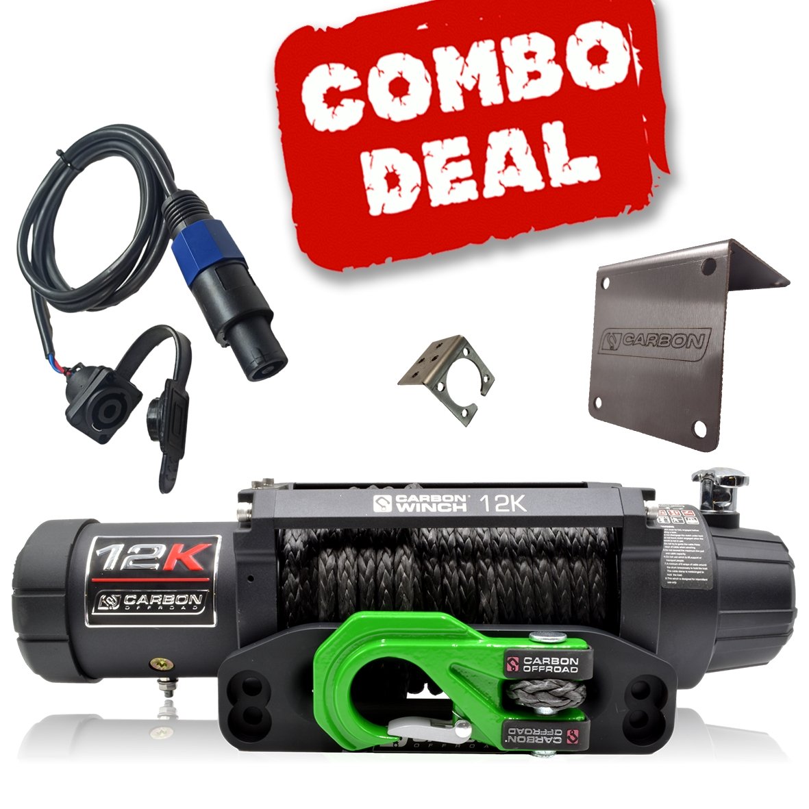 Carbon 12K V.3 12000lb Winch Green Hook Installers Combo Deal - CW-12KV3G-COMBO1 1