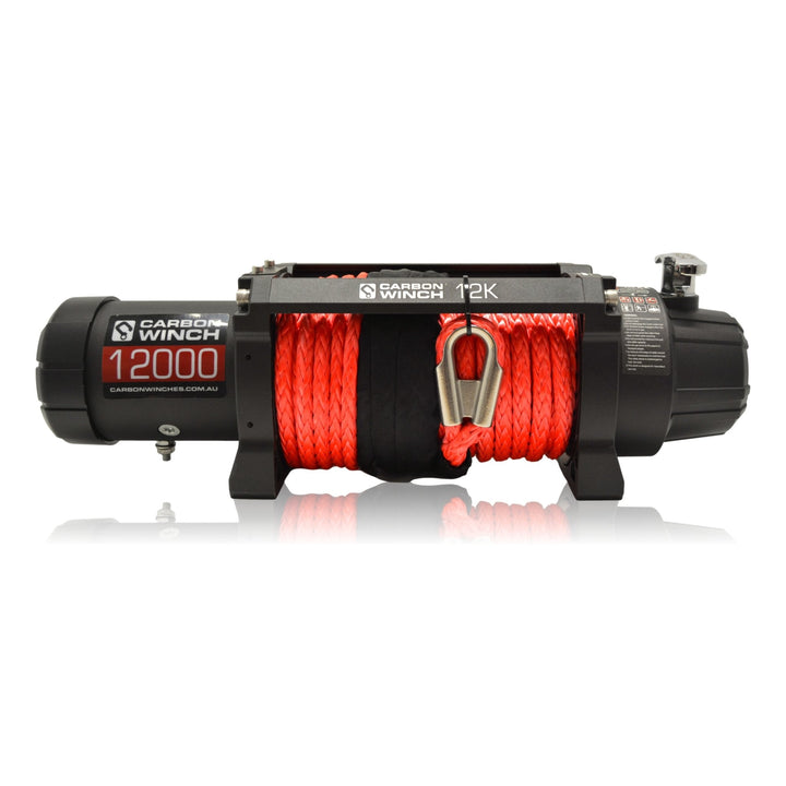 Carbon 12K VER.2 12000lb Electric Winch With Red Synthetic Rope and Hook - CW-12K 1