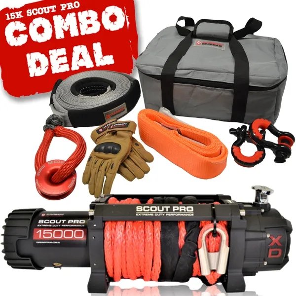Carbon Scout Pro 15K Winch and Recovery Kit Combo - CW-XD15-COMBO6 1