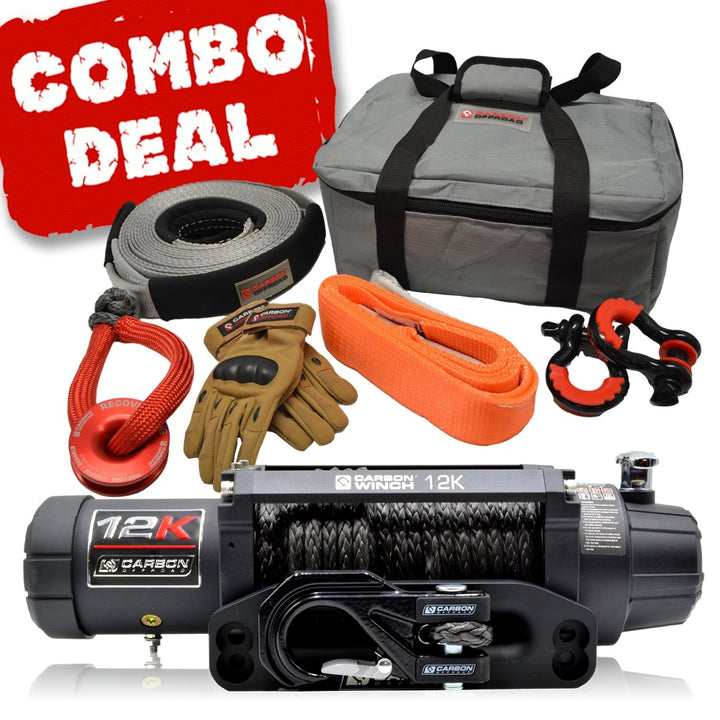 Carbon V.3 12000lb Winch Black Hook and Recovery Combo Deal - CW-12KV3-COMBO2 3