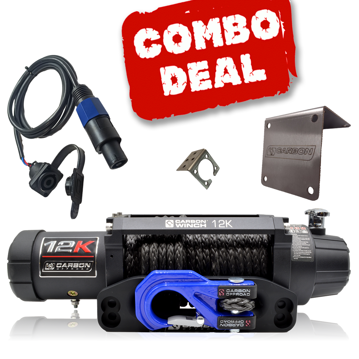 Carbon 12K V.3 12000lb Winch Blue Hook Installers Combo Deal - CW-12KV3B-COMBO1 2